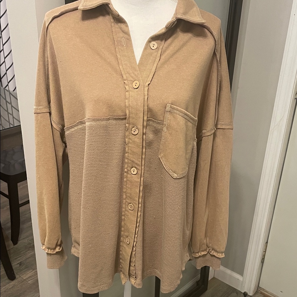 New With Tags…Boutique Beige/Tan Long Sleeve Button-Down/Shacket